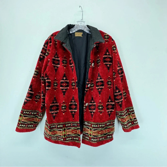Tsunami Vintage Women Sweater Jacket Red Size Medium Red Western Boho Lined - Picture 1 of 13